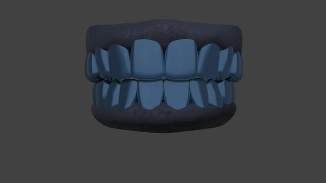 animation of opening and closing mouths with blue teeth 3d animation on seven backgrounds
