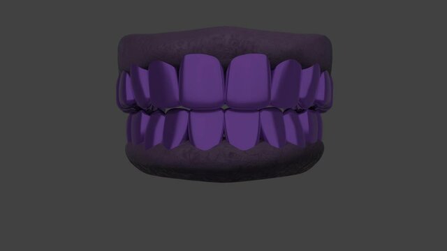 animation of opening and closing mouths with golden teeth 3d animation on seven backgrounds