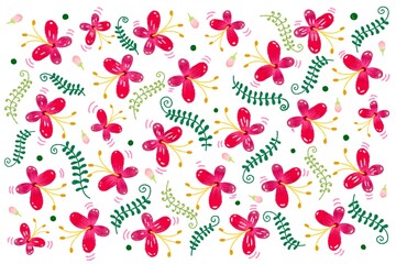 seamless pattern with Background image of flowers and butterflies pink red from watercolor