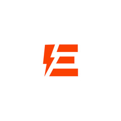 E Letter Logo Design With Lighting Thunder Bolt. Electric Bolt Letter Logo Vector Illustration.