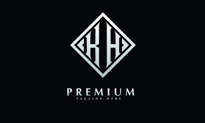 Alphabet KH or HK illustration monogram vector logo template in silver color and black background
