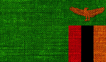 Zambia flag on knitted fabric.3D image