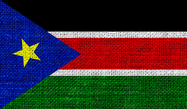Southern Sudan flag on knitted fabric.3D image
