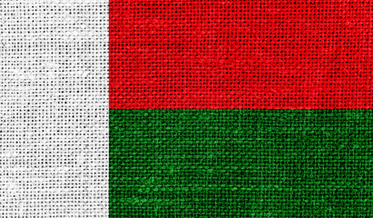 Madagascar flag on knitted fabric.3D image