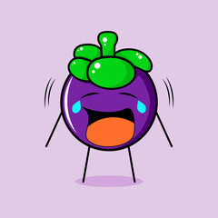 cute mangosteen character with crying expression. green and purple. suitable for emoticon, logo, mascot