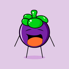 cute mangosteen character with crying expression and mouth open. green and purple. fresh, modern and outline. for logo, icon and sign
