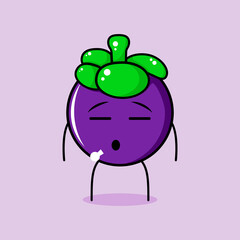 cute mangosteen character with flat expression. green and purple. suitable for emoticon, logo, mascot