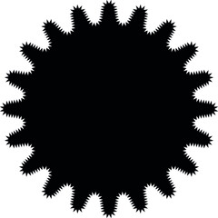Black design element, shape, spiky star with ruffed, distressed edges. Transparent background.  Abstract vector illustration, eps 10.
