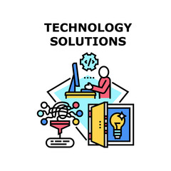 Technology solution future. Business information. Data software. Web tech. Internet display. Touch finger vector concept color illustration