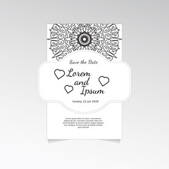 Vintage delicate greeting invitation card template design with mandala flowers