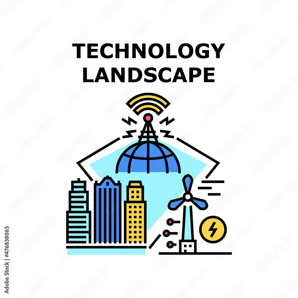 Poster technology landscape data. digital tech grid. landscape wave. cyber map. land network vector concept