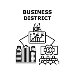 Business district city building. Modern office. Urban ctyscape. Skyline construction. Town metropolis vector concept black illustration