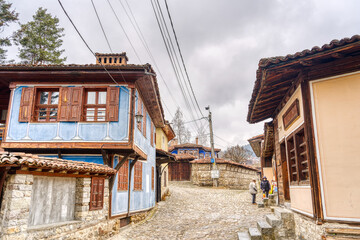 Fototapeta na wymiar Koprivshtitsa in wintertime, Bulgaria HDR Image