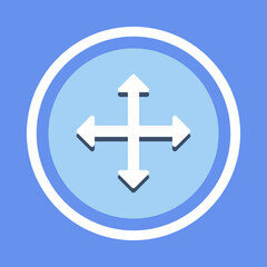 Obraz premium 4 way positions crossed arrow, up down right left, simple flat design concept vector for web, logo, mobile app, UI, UX on blue background