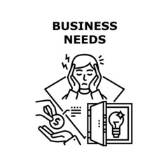 Business needs analysis. Search and find solution. Labor person. Team resource. Company professional work staff vector concept black illustration