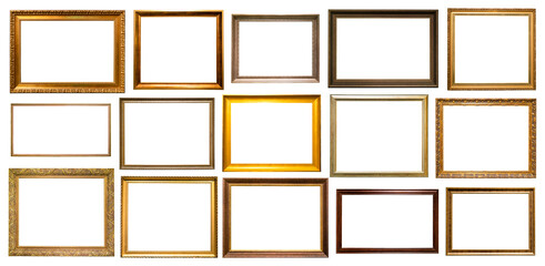 set of various narrow wooden picture frames