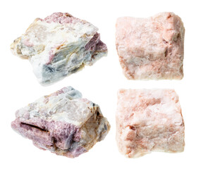set of various felspar rocks cutout on white