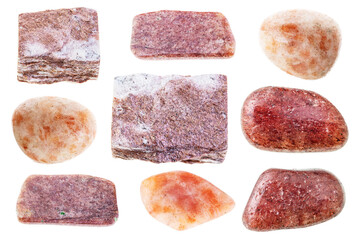 set of various red aventurine stones cutout