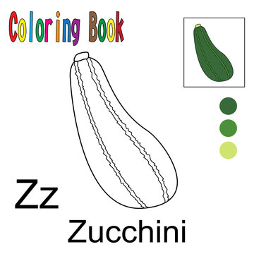Cartoon Zucchini. Coloring book with a fruit theme. Vector illustration graphic. Good for children to learn and color.