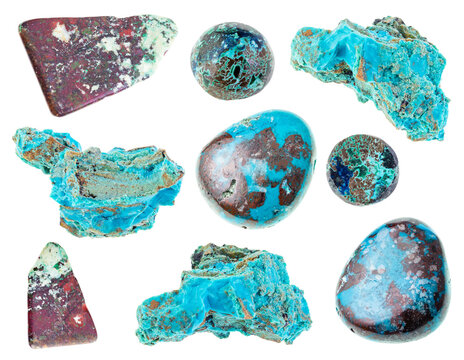 set of various chrysocolla gem stones cutout