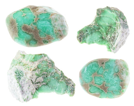 set of various variscite stones cutout on white