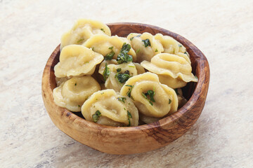 Russian boiled dumplings with meat