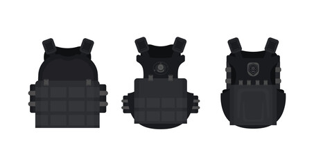 Set Police flak jackets or bulletproof vest cartoon vector Illustration