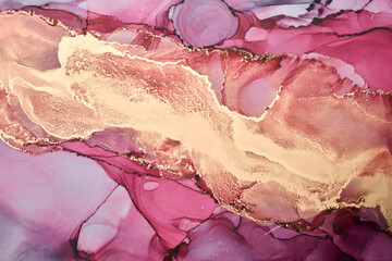 Luxury abstract background in alcohol ink technique, pink gold liquid painting, scattered acrylic...