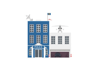 Fototapeta premium Vector icon set or infographic elements representing low poly police buildings for city illustration