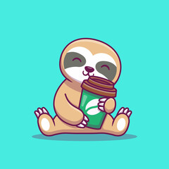 Obraz na płótnie Canvas Cute Sloth Holding Coffee Cartoon Vector Icon Illustration. Animal Nature Icon Concept Isolated Premium Vector. Flat Cartoon Style