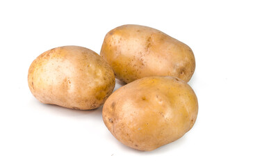 Pink Potato tubers on white background