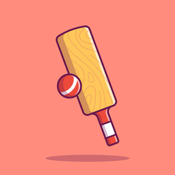 Cricket Cartoon Vector Icon Illustration. Sport Cricket Ball Icon Concept Isolated Premium Vector. Flat Cartoon Style