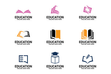 Education book. Collection of book symbols, signs and logo designs.
