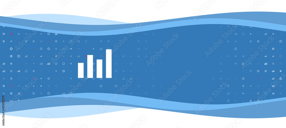 Poster blue wavy banner with a white chart line symbol on the left. on the background there are small white
