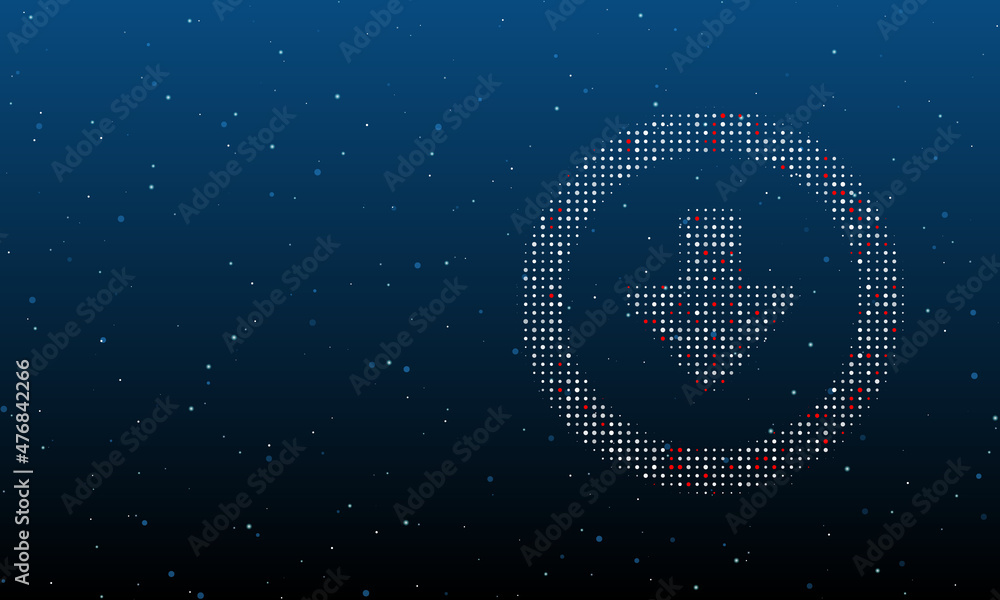 Poster on the right is the download symbol filled with white dots. background pattern from dots and circles