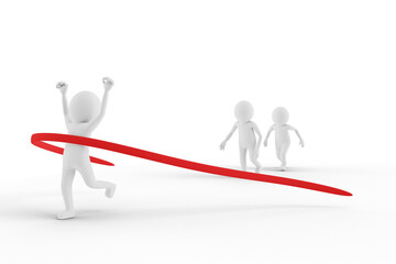 3D Man is Winning a Race Against Other Contestants On White