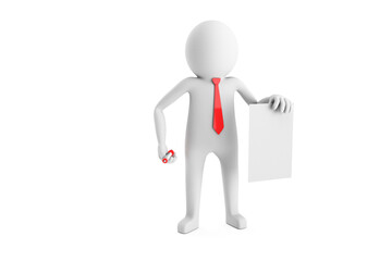 3D Man is Reaching A Contract with Red Pen On White