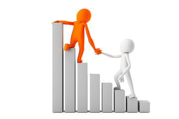 3D Men are Helping Eachother To Reach To Top Of Business Chart On White