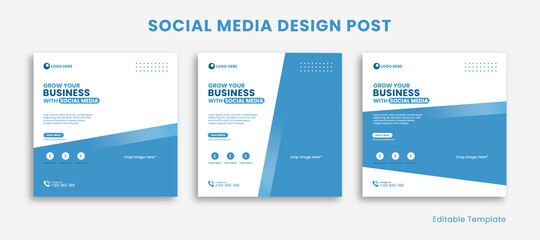 Set of Editable Social Media Instagram Design Post in Blue Theme. Suitable for post, build brand, promotions business product, company, brand, ads, advertisement, etc.