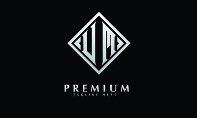 Alphabet UM or MU illustration monogram vector logo template in silver color and black background