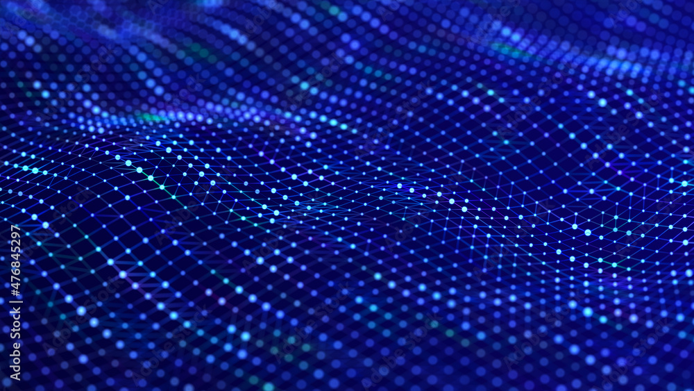 Poster digital wave with meny dots. abstract backdrop of dynamic wave. technology or science banner. 3d