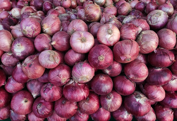 re onionans in the bag , many onions for sale in the market, raw onions in bulk 