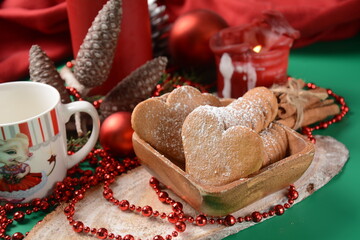 Swedish pepparkakor heart shaped thins cookies with cinnamon, ginger and cloves