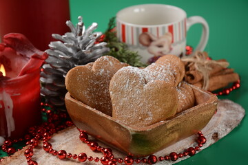 Swedish pepparkakor heart shaped thins cookies with cinnamon, ginger and cloves