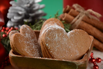 Swedish pepparkakor heart shaped thins cookies with cinnamon, ginger and cloves