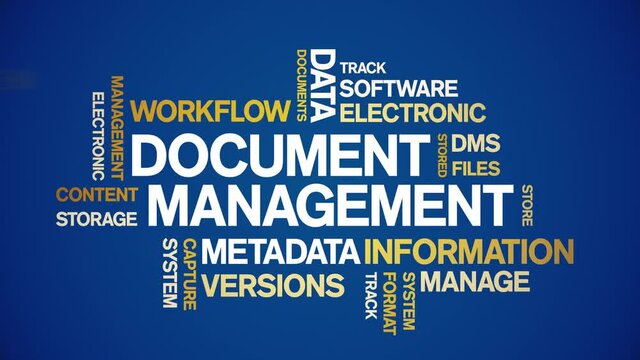 4k Document Management Animated Tag Word Cloud;Text Design Animation typography seamless loop.