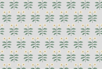 水彩の白い花柄のグレー背景の壁紙
