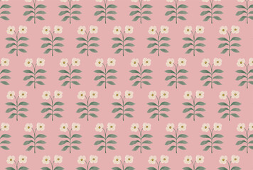 水彩の白い花柄のピンク背景の壁紙
