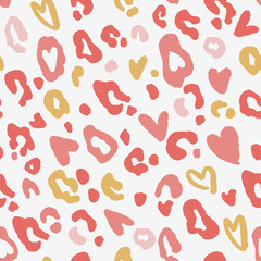 Valentine's Day seamless pattern leopard or jaguar. Some animal spots are stylized as hearts.