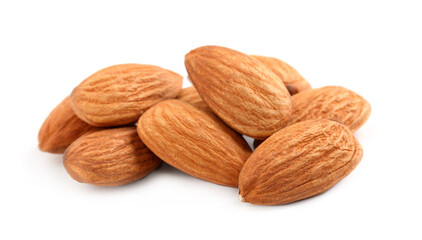 Organic almond nuts on white background. Healthy snack